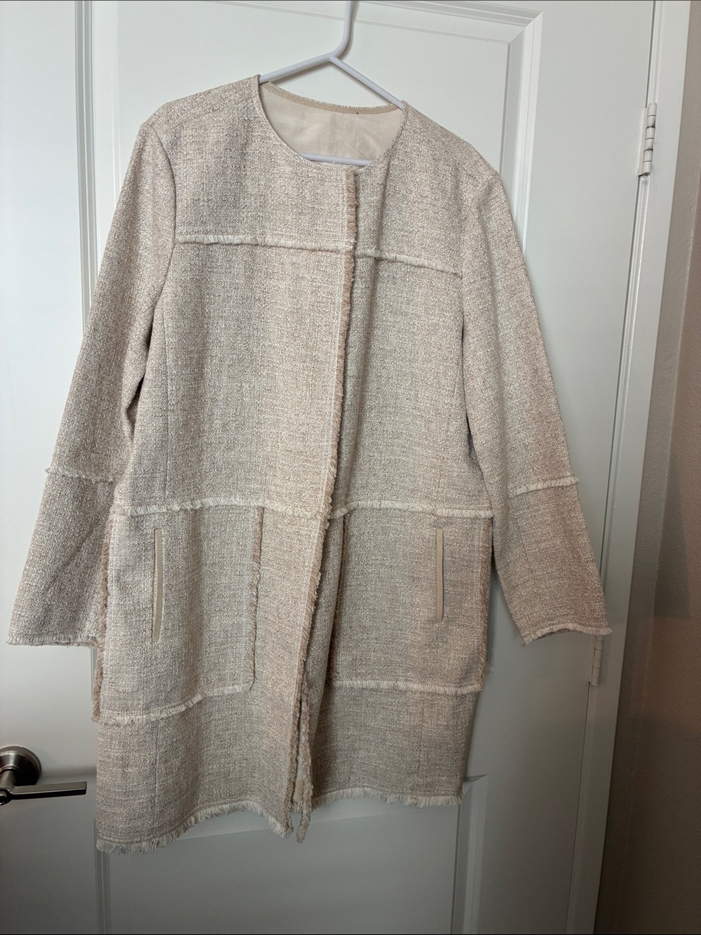 Lafayette 148 New York Cream Tweed Linen/Cotton Snap Front Jacket/Blazer